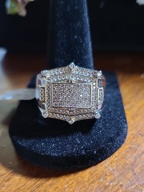 Silver-Tone Pave Crystal Statement Ring - Mens Jewelry